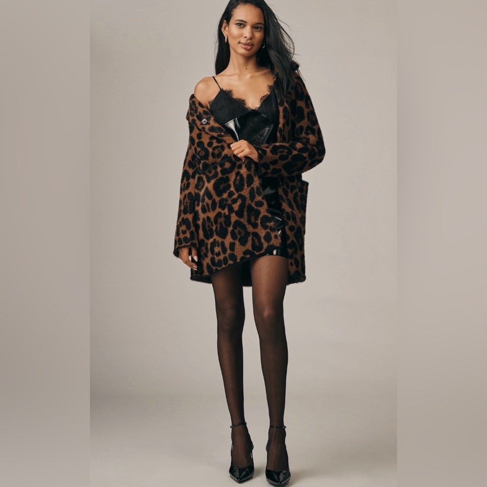 NWT NVLT Leopard Knit Duster Jacket
